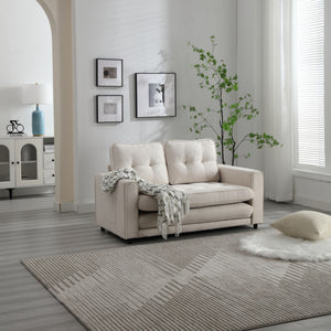 English Elm 3 Fold Sofa Convertible Futon Couch Sleeper SofaBed Compact Space-Saving Pull-Out Loveseat Velvet Linen Upholstery Beige W1628119839