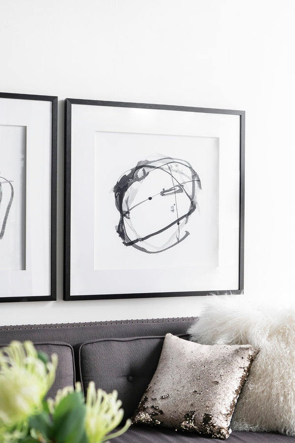 English Elm Set of 2 Square Framed Abstract Watercolor Prints Neutral Gallery Wall Decor W2078130287