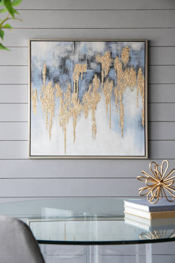 English Elm 39.5" Square Abstract Floral Oil Painting Gold Framed Canvas Wall Art for Living Room Multicolor W2078130299