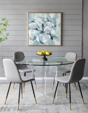 English Elm 39.5" Square Abstract Floral Oil Painting Gold Framed Canvas Wall Art for Living Room Blue+Grey W2078130297