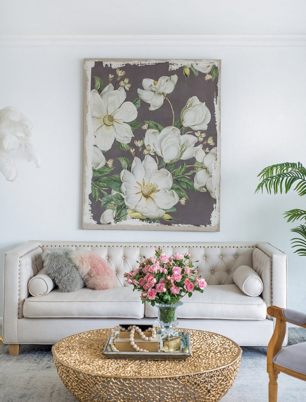 English Elm 48" Oversized Magnolia Botanical Canvas Print Moody Charcoal Gallery Wall Art W2078130285