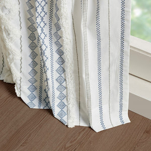 English Elm Cotton Imani Printed Window Panel with Tufted Chenille Stripe, Lined Ivory Navy 50x84 Drapery Multicolor 10.24 L x 12.2 W x 4.13 H B035129657