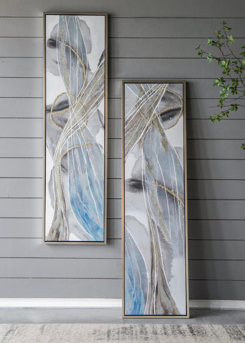English Elm 19" Framed Acrylic Botanical Wall Art Set of 2 Watercolor Leaf Panels for Home Decor W2078130303