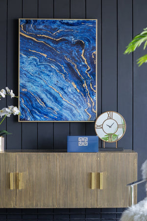 English Elm Set of 2 Gold Framed Blue Marbled Art Panels Diptych for Living Room Walls W2078130282