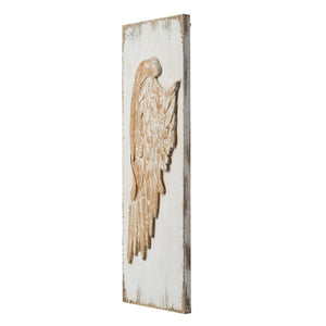 English Elm Set of 2 Hand Carved Feather Wing Wood Wall Panels Whitewash Farmhouse Decor W2078130291