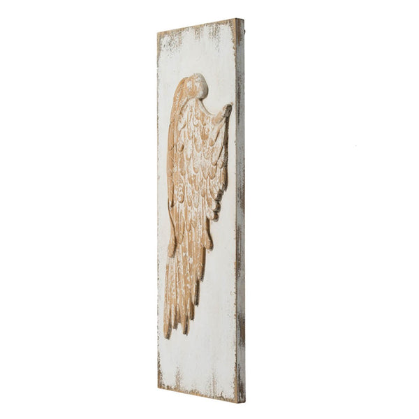 English Elm Set of 2 Hand Carved Feather Wing Wood Wall Panels Whitewash Farmhouse Decor W2078130291