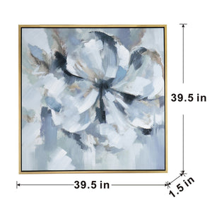 English Elm 39.5" Square Abstract Floral Oil Painting Gold Framed Canvas Wall Art for Living Room Blue+Grey W2078130297