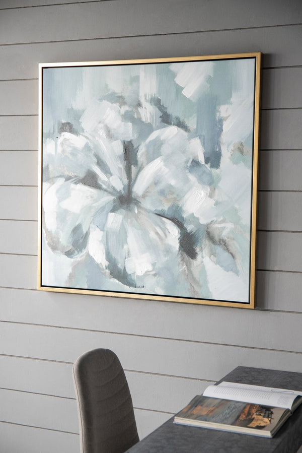 English Elm 39.5" Square Abstract Floral Oil Painting Gold Framed Canvas Wall Art for Living Room Blue+Grey W2078130297
