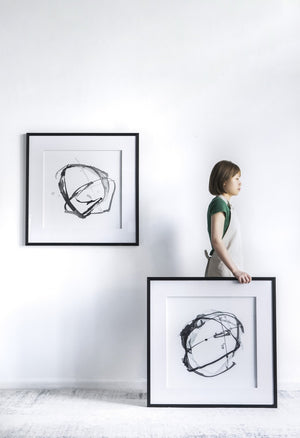 English Elm Set of 2 Square Framed Abstract Watercolor Prints Neutral Gallery Wall Decor W2078130287