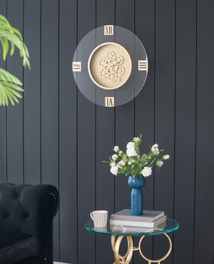 English Elm 23.5" Oversized Acrylic Wall Clock with Silent Moving Gears and Gold Roman Numerals W2078130296