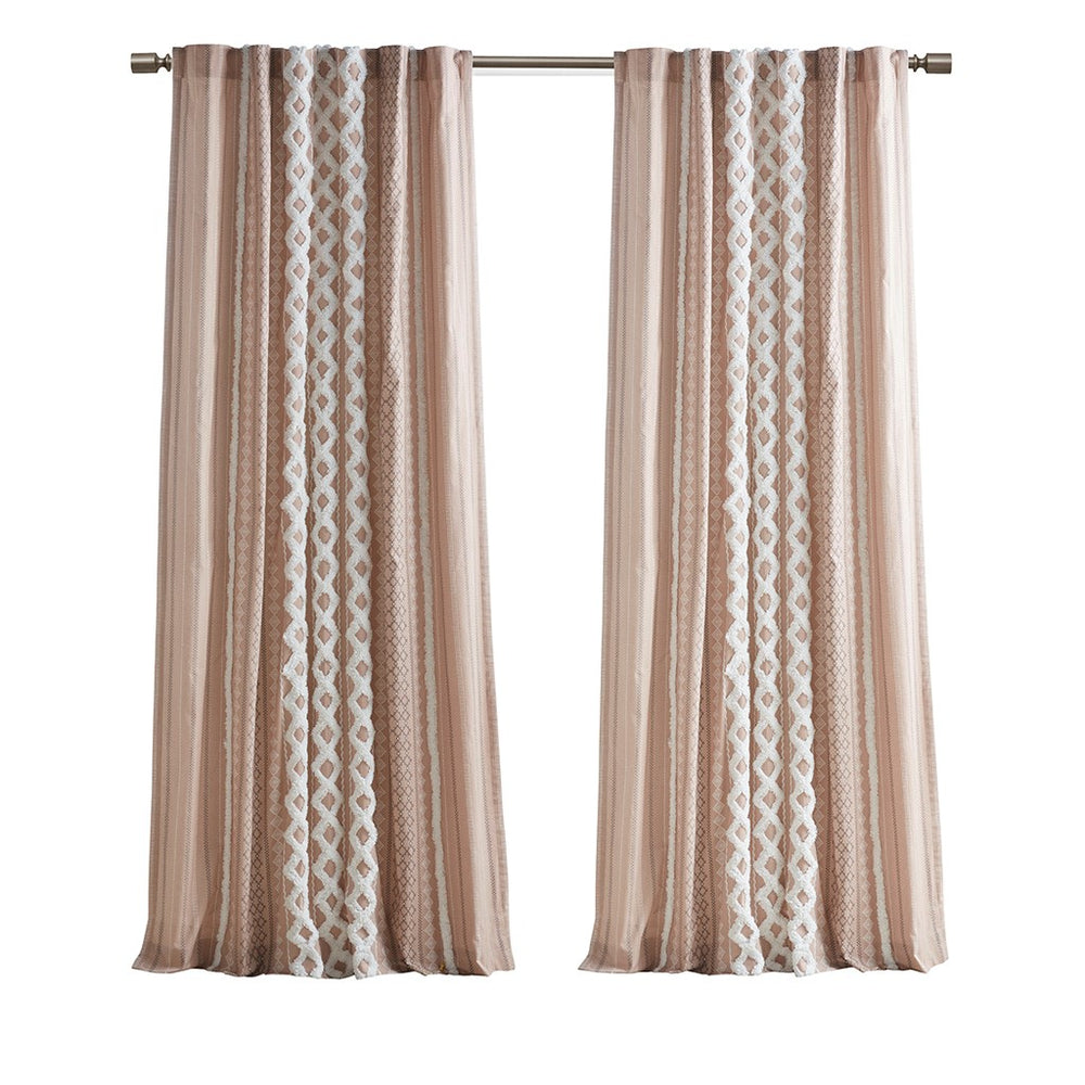 English Elm Cotton Imani Printed Window Panel with Chenille Stripe Blush, Lined 50x84" — OEKO-TEX, Textured Elegance B035129659