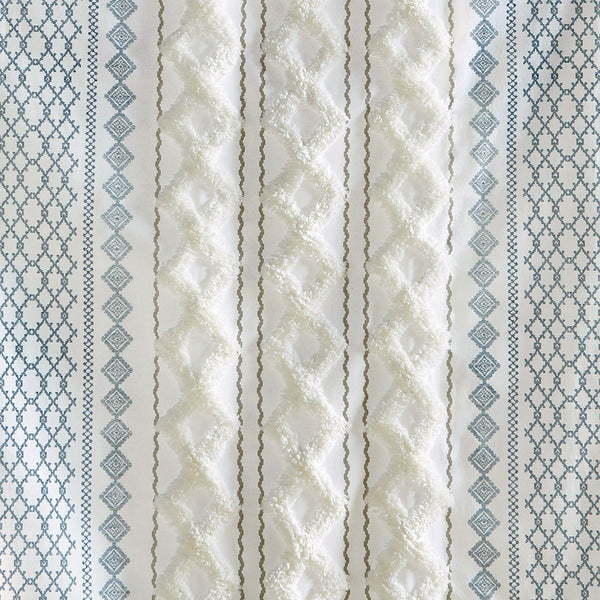 English Elm Cotton Imani Printed Window Panel with Tufted Chenille Stripe, Lined Ivory Navy 50x84 Drapery Multicolor 10.24 L x 12.2 W x 4.13 H B035129657
