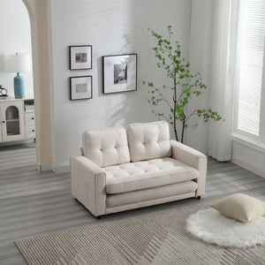 English Elm 3 Fold Sofa Convertible Futon Couch Sleeper SofaBed Compact Space-Saving Pull-Out Loveseat Velvet Linen Upholstery Beige W1628119839