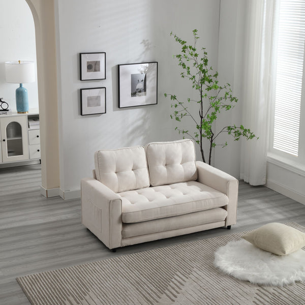 English Elm 3 Fold Sofa Convertible Futon Couch Sleeper SofaBed Compact Space-Saving Pull-Out Loveseat Velvet Linen Upholstery Beige W1628119839