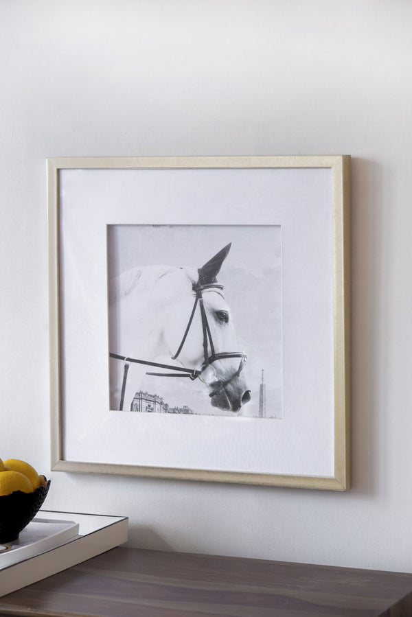 English Elm Set of 2 Black and White Horse Prints Gold Framed Wall Art for Living Room Decor W2078130276
