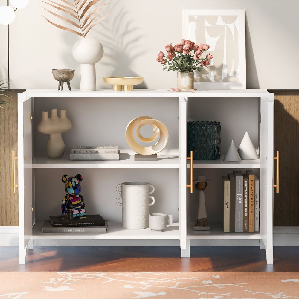 English Elm U-style Wavy Door Sideboard Painted Mdf Body Pine Legs Three Compartment Storage Cabinet N711P390208K