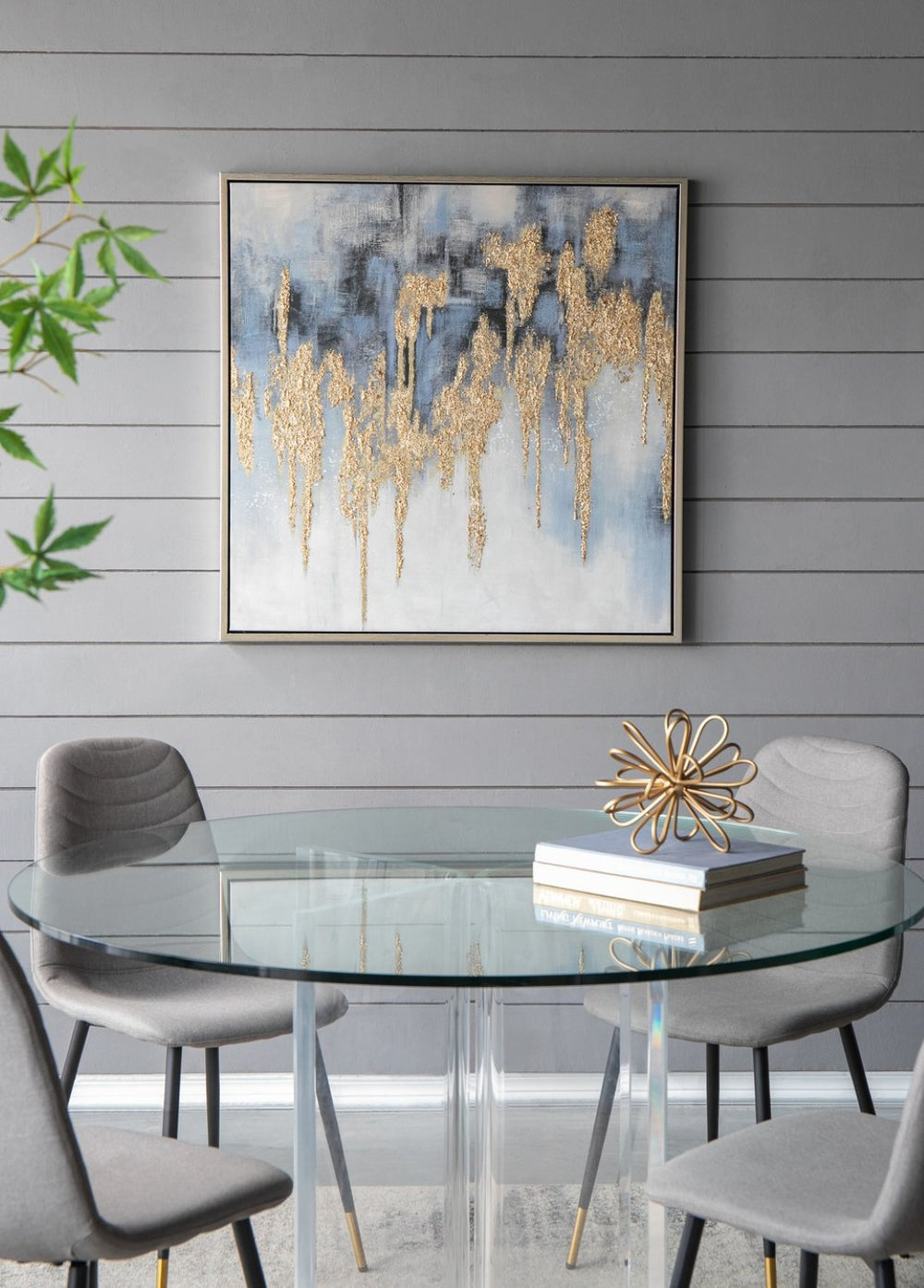 English Elm 39.5" Square Abstract Floral Oil Painting Gold Framed Canvas Wall Art for Living Room Multicolor W2078130299