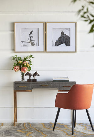 English Elm Set of 2 Black and White Horse Prints Gold Framed Wall Art for Living Room Decor W2078130276