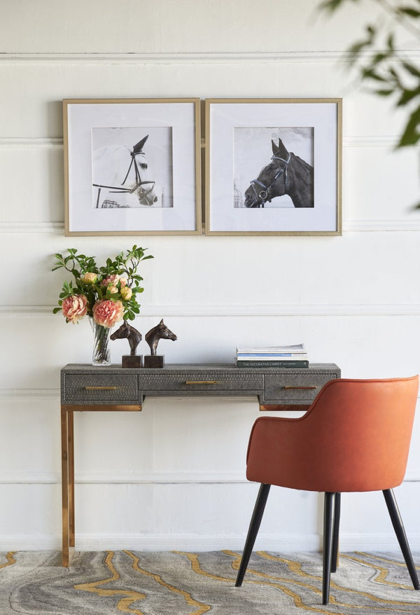 English Elm Set of 2 Black and White Horse Prints Gold Framed Wall Art for Living Room Decor W2078130276