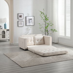 English Elm 3 Fold Sofa Convertible Futon Couch Sleeper SofaBed Compact Space-Saving Pull-Out Loveseat Velvet Linen Upholstery Beige W1628119839