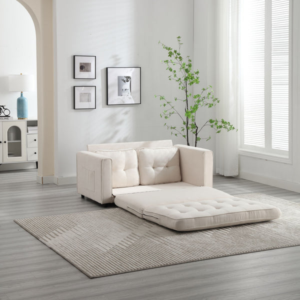 English Elm 3 Fold Sofa Convertible Futon Couch Sleeper SofaBed Compact Space-Saving Pull-Out Loveseat Velvet Linen Upholstery Beige W1628119839