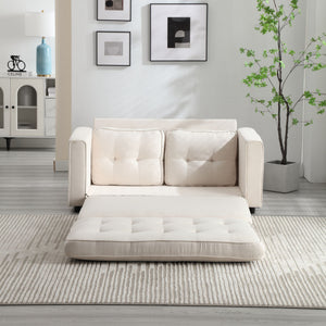 English Elm 3 Fold Sofa Convertible Futon Couch Sleeper SofaBed Compact Space-Saving Pull-Out Loveseat Velvet Linen Upholstery Beige W1628119839