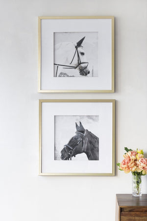 English Elm Set of 2 Black and White Horse Prints Gold Framed Wall Art for Living Room Decor W2078130276