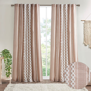 English Elm Cotton Imani Printed Window Panel with Chenille Stripe Blush, Lined 50x84" — OEKO-TEX, Textured Elegance B035129659