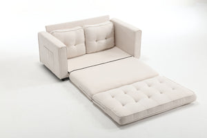 English Elm 3 Fold Sofa Convertible Futon Couch Sleeper SofaBed Compact Space-Saving Pull-Out Loveseat Velvet Linen Upholstery Beige W1628119839