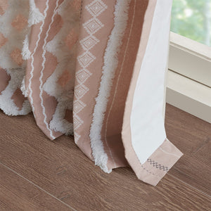 English Elm Cotton Imani Printed Window Panel with Chenille Stripe Blush, Lined 50x84" — OEKO-TEX, Textured Elegance B035129659