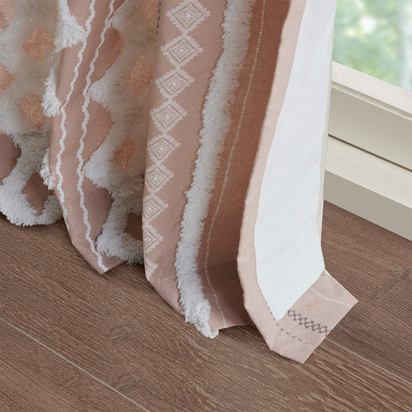 English Elm Cotton Imani Printed Window Panel with Chenille Stripe Blush, Lined 50x84" — OEKO-TEX, Textured Elegance B035129659