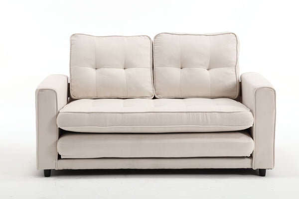 English Elm 3 Fold Sofa Convertible Futon Couch Sleeper SofaBed Compact Space-Saving Pull-Out Loveseat Velvet Linen Upholstery Beige W1628119839