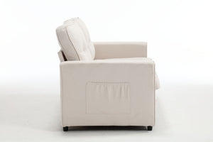 English Elm 3 Fold Sofa Convertible Futon Couch Sleeper SofaBed Compact Space-Saving Pull-Out Loveseat Velvet Linen Upholstery Beige W1628119839