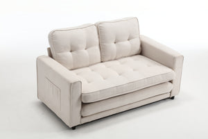English Elm 3 Fold Sofa Convertible Futon Couch Sleeper SofaBed Compact Space-Saving Pull-Out Loveseat Velvet Linen Upholstery Beige W1628119839