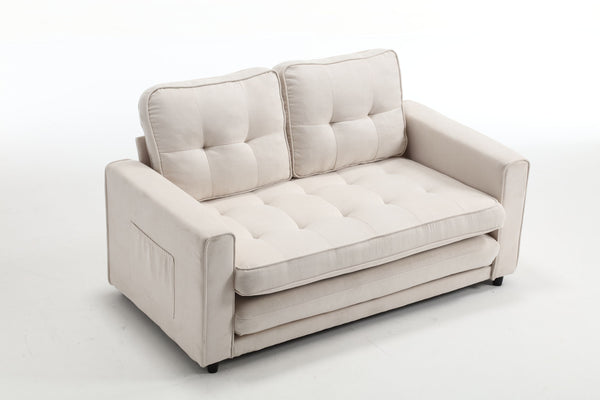 English Elm 3 Fold Sofa Convertible Futon Couch Sleeper SofaBed Compact Space-Saving Pull-Out Loveseat Velvet Linen Upholstery Beige W1628119839