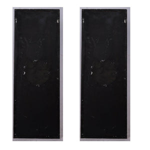 English Elm Set of 2 Carved Fir Wood Wall Panels Distressed Finish Round Mirror Living Room Decor W2078130284