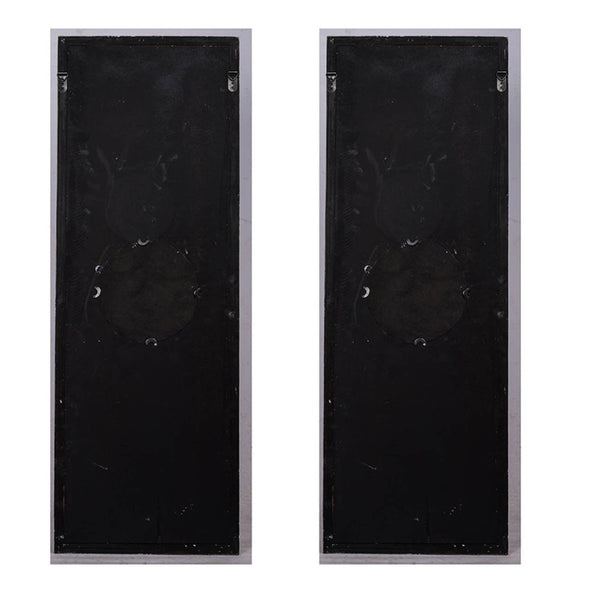 English Elm Set of 2 Carved Fir Wood Wall Panels Distressed Finish Round Mirror Living Room Decor W2078130284