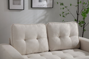 English Elm 3 Fold Sofa Convertible Futon Couch Sleeper SofaBed Compact Space-Saving Pull-Out Loveseat Velvet Linen Upholstery Beige W1628119839