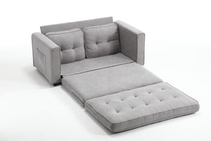 English Elm 3 Fold Sofa Convertible Futon Couch Sleeper SofaBed Compact Space-Saving Pull-Out Loveseat Velvet Linen Upholstery Light Gray W1628119838