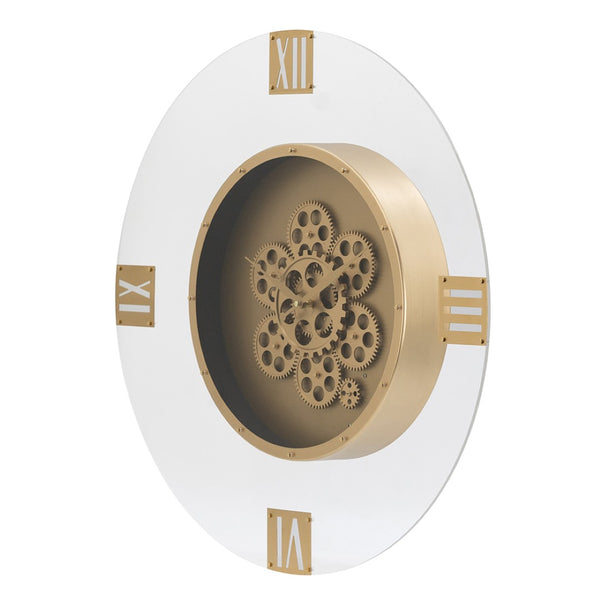 English Elm 23.5" Oversized Acrylic Wall Clock with Silent Moving Gears and Gold Roman Numerals W2078130296