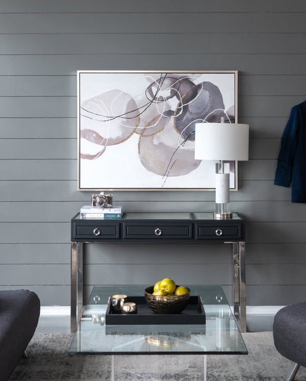 English Elm 47" Hand Painted Abstract Canvas Wall Art Gray Silver Brown Watercolor Texture Gallery Wrap W2078130307