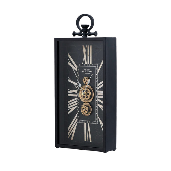 English Elm Decorative Steampunk Table Clock with Exposed Golden Gears and Roman Numeral Dial W2078130304