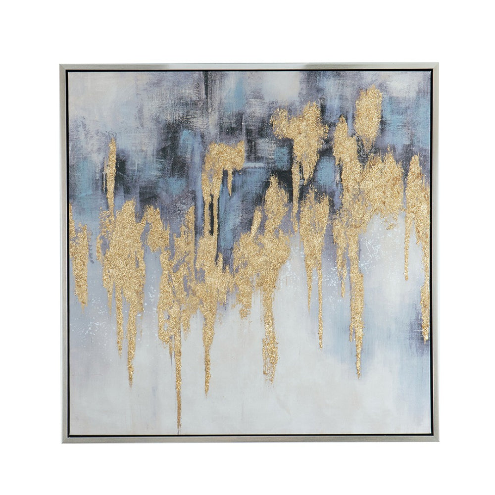 English Elm 39.5" Square Abstract Floral Oil Painting Gold Framed Canvas Wall Art for Living Room Multicolor W2078130299