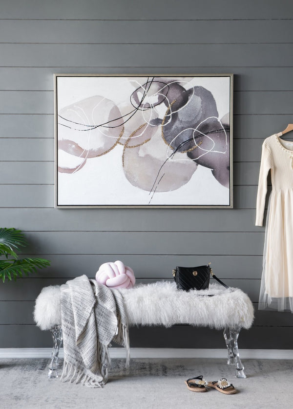 English Elm 47" Hand Painted Abstract Canvas Wall Art Gray Silver Brown Watercolor Texture Gallery Wrap W2078130307