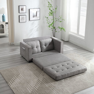 English Elm 3 Fold Sofa Convertible Futon Couch Sleeper SofaBed Compact Space-Saving Pull-Out Loveseat Velvet Linen Upholstery Light Gray W1628119838
