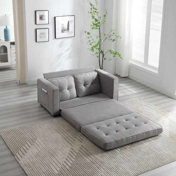 English Elm 3 Fold Sofa Convertible Futon Couch Sleeper SofaBed Compact Space-Saving Pull-Out Loveseat Velvet Linen Upholstery Light Gray W1628119838