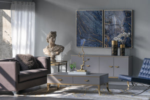English Elm Set of 2 Gold Framed Blue Marbled Art Panels Diptych for Living Room Walls W2078130282