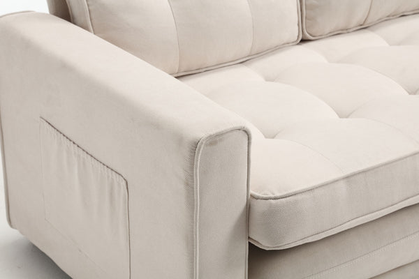 English Elm 3 Fold Sofa Convertible Futon Couch Sleeper SofaBed Compact Space-Saving Pull-Out Loveseat Velvet Linen Upholstery Beige W1628119839