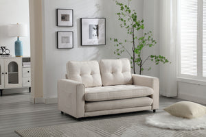 English Elm 3 Fold Sofa Convertible Futon Couch Sleeper SofaBed Compact Space-Saving Pull-Out Loveseat Velvet Linen Upholstery Beige W1628119839