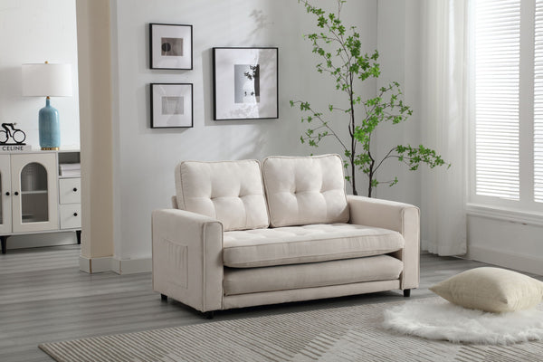 English Elm 3 Fold Sofa Convertible Futon Couch Sleeper SofaBed Compact Space-Saving Pull-Out Loveseat Velvet Linen Upholstery Beige W1628119839